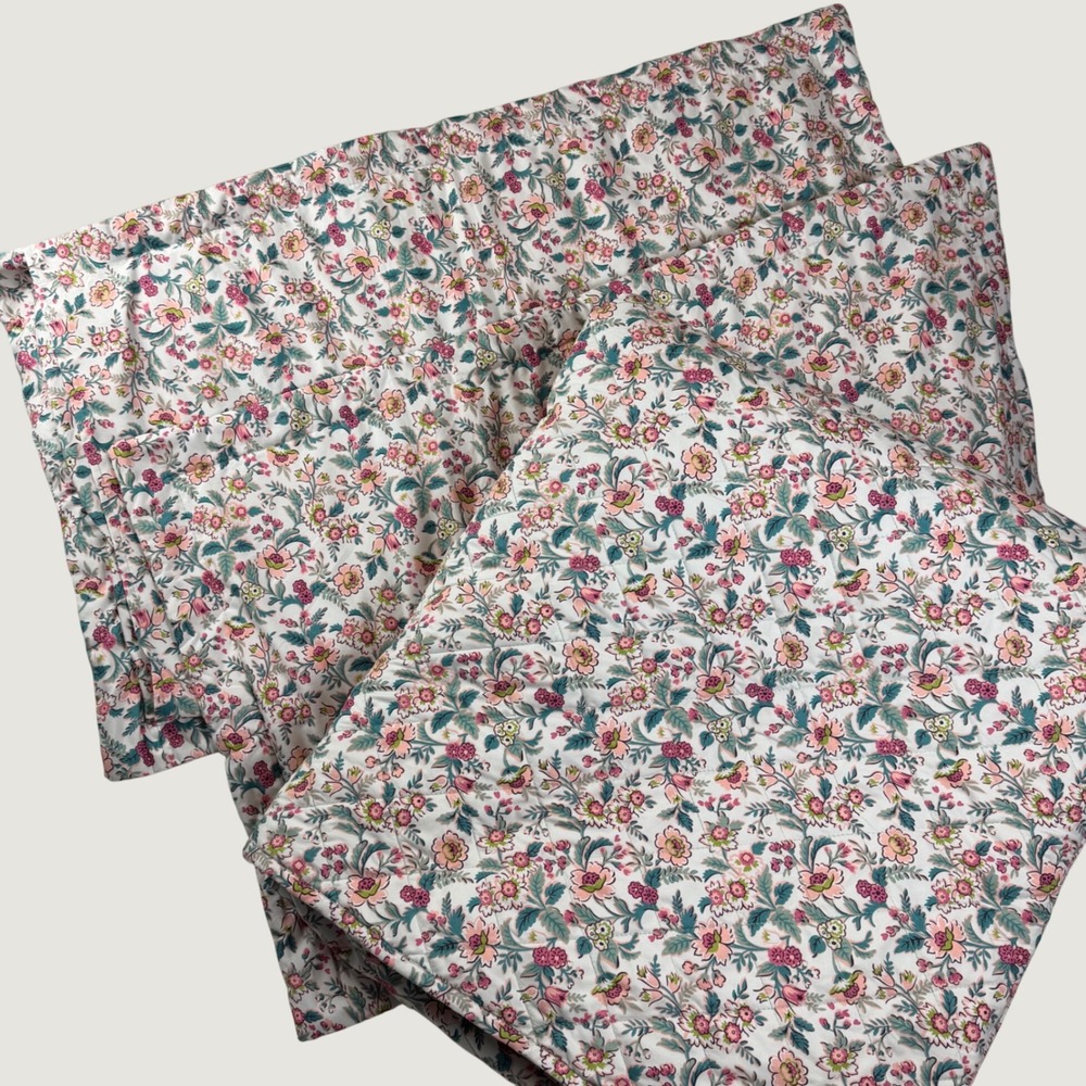 Vera Bradley King Quilt Set Floral Reversible Pink Green Seafoam 3pc Bedding